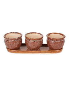 BROWN ROUND CERAMIC SMALL PLANTER SET OF 3